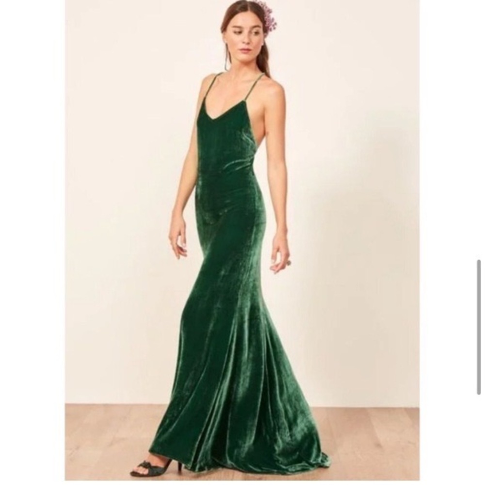 Reformation Dark Green Velvet Dress